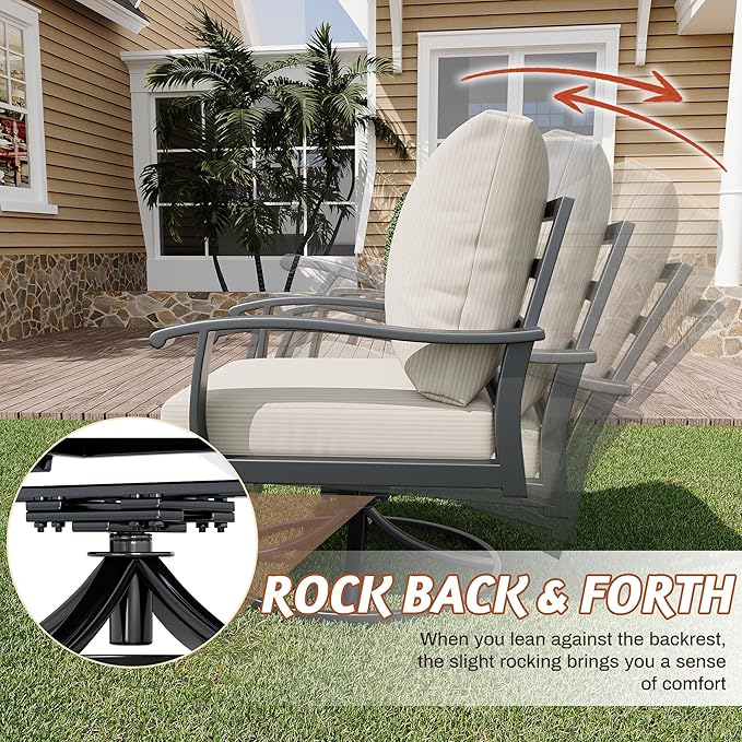 HOMREST Patio Furniture Sets 7 PCS Outdoor Metal Conversation Sets, 360 Degree