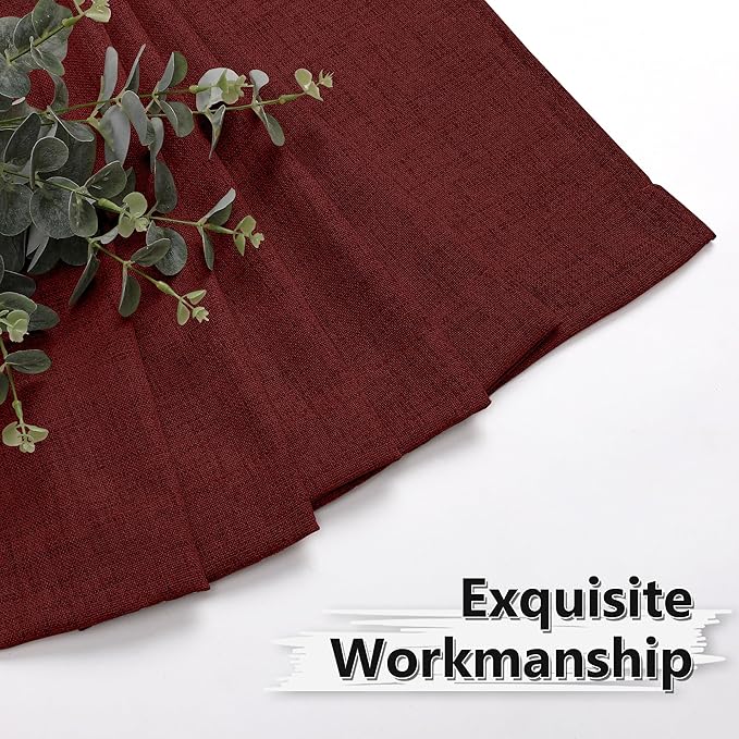 Tollpiz Linen Curtain Bedroom Rod Pocket Semi Sheer Curtains Burlap Light Filtering Thick Linen Drape for Living Room, 54 x 63 inches Long, Burgundy Red, Set of 2 Panels