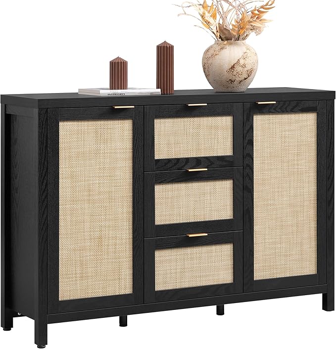 SICOTAS Rattan Sideboard Buffet Coffee Bar Cabinet