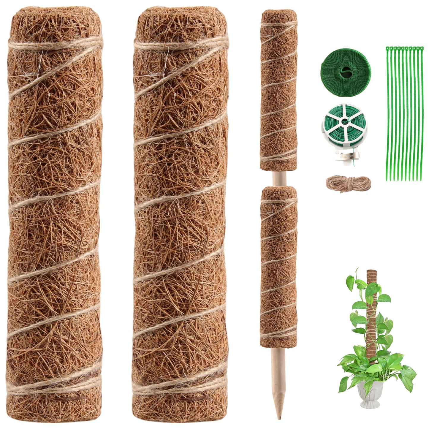 4 PCS 12 Inch Moss Pole Support Sticks for Monstera Plants, Ideal for Climbing and Potted Plants, Coir Moss Poles for Indoor Plant Growth Upwards