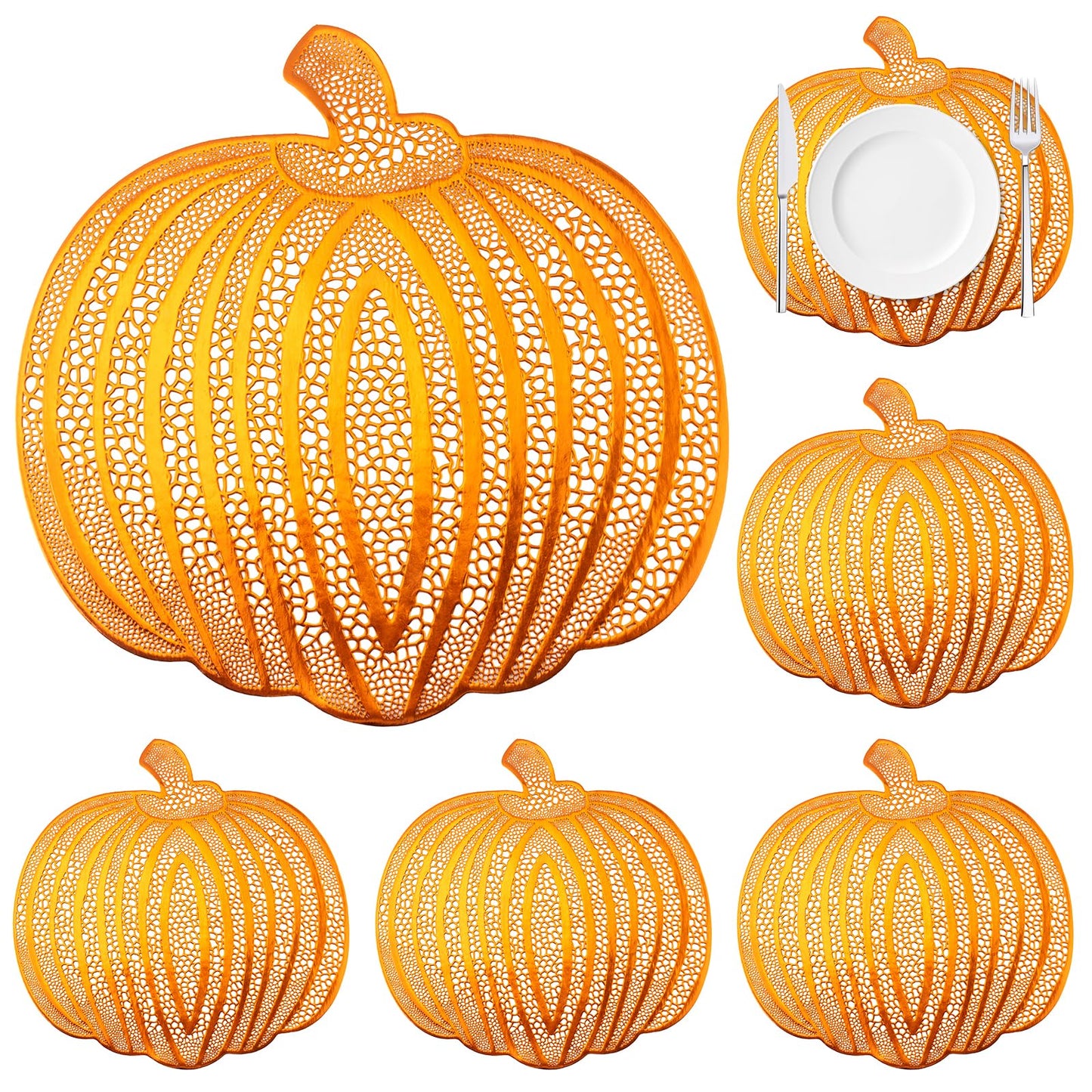 Pumpkin Placemats Set of 6，Harvest Placemats Fall Placemats Heat-Resistant for Thanksgiving,Halloween,Party and Wedding Table Decorations