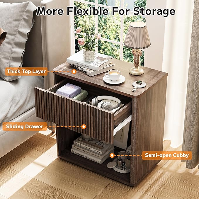 Modern Fluted Nightstand Set of 2