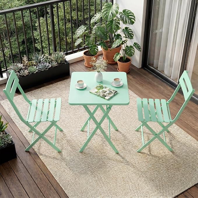 GarveeTech 3-Piece Folding Bistro Set, Heavy Duty Outdoor Patio Furniture