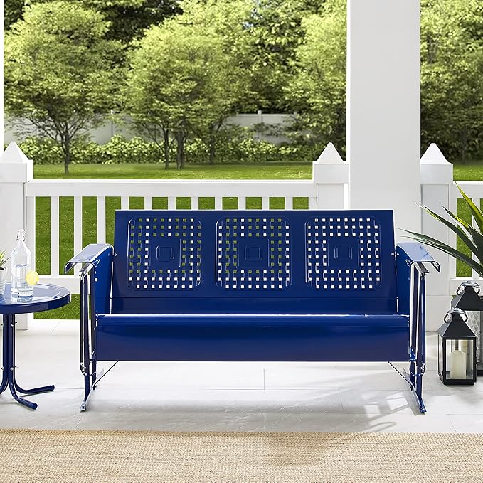 Crosley Furniture Bates Retro Metal Outdoor Sofa Glider, 3-Person Rocking Patio