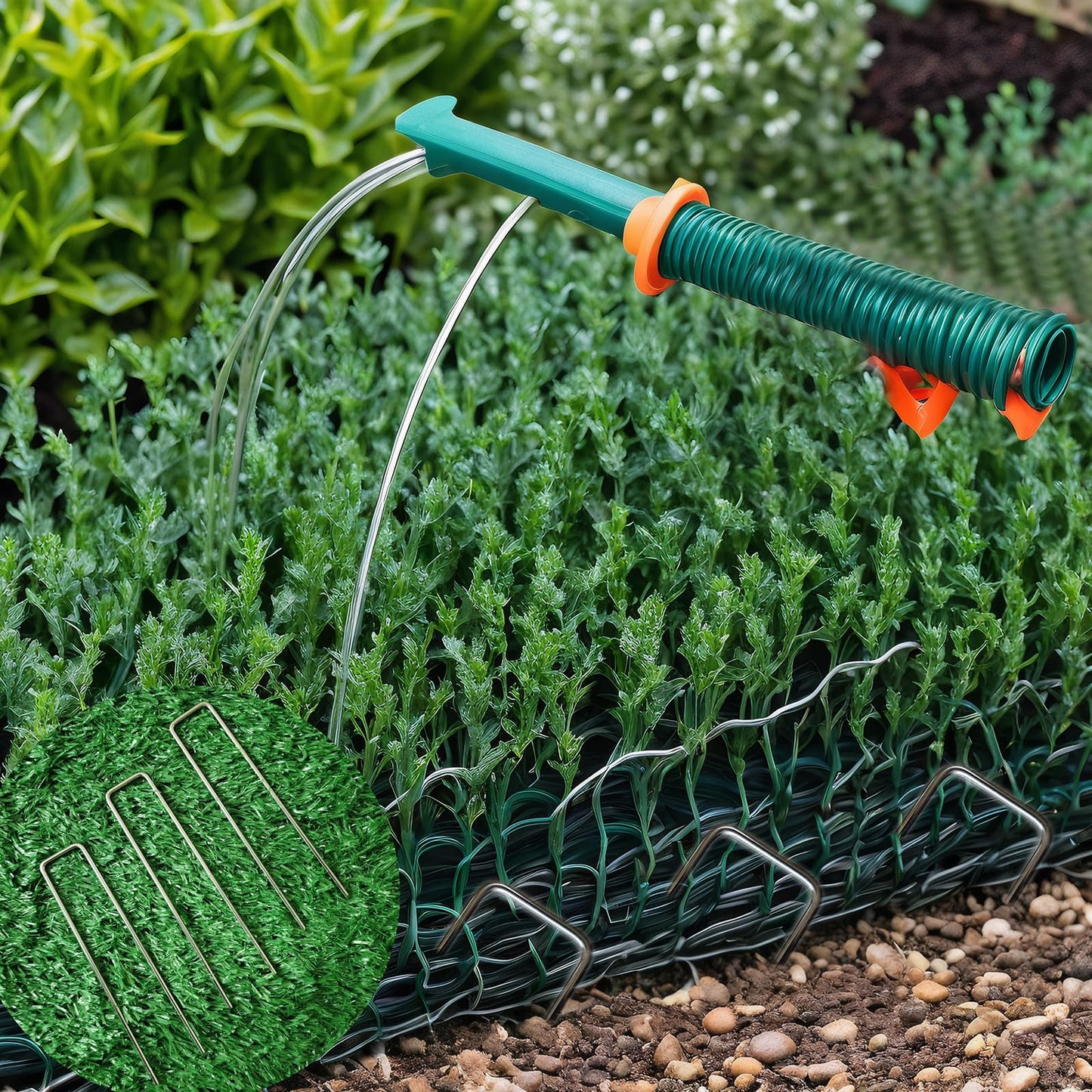 CGAIBE 50 PCS 6 Inches Galvanized Landscape Staples, 50 PCS Gaskets and 1 Pick Hook, Heavy Duty Anti-Rust Garden Stakes for Weeds Barrier Sod Fabric Decorations Ground Cover