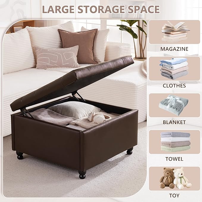 Weture 30 Inch Large Square Storage Ottoman Coffee Table, Oversized Square