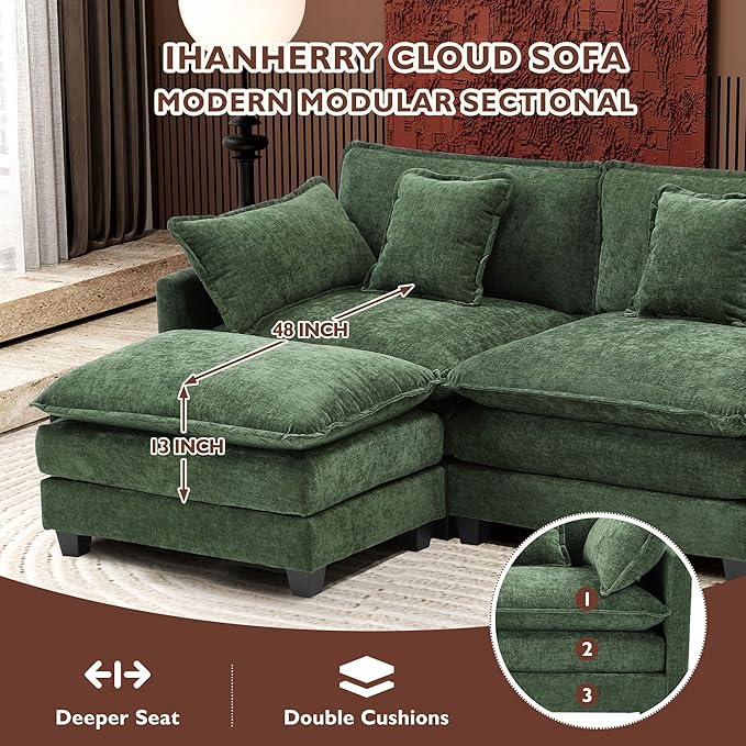 Ihanherry 111.4" U Shaped Modern Sofa Modular Sectional Cloud Couch