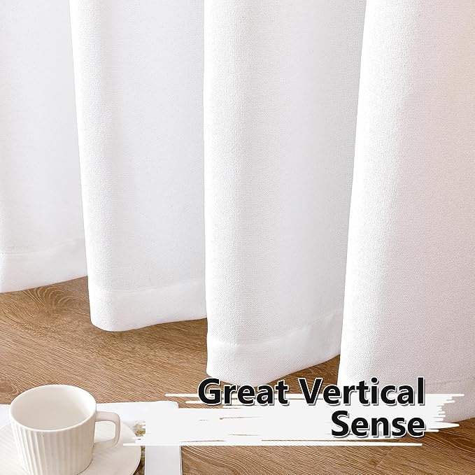 Tollpiz Linen Curtains Bedroom Rod Pocket Semi Sheer Curtain Burlap Light Filtering Thick Linen Drapes for Living Room, 54 x 84 inches Long, White, Set of 2 Panels