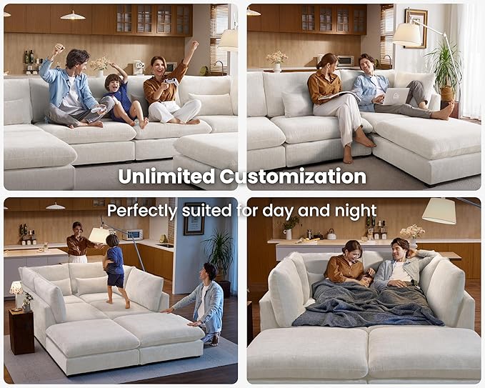 154" Oversized Chenille Couch Modular Sectional Sofa, Washable Cloud Couch