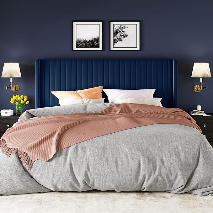 Allewie King Size Velvet Bed Frame/Vertical Channel Tufted Wingback