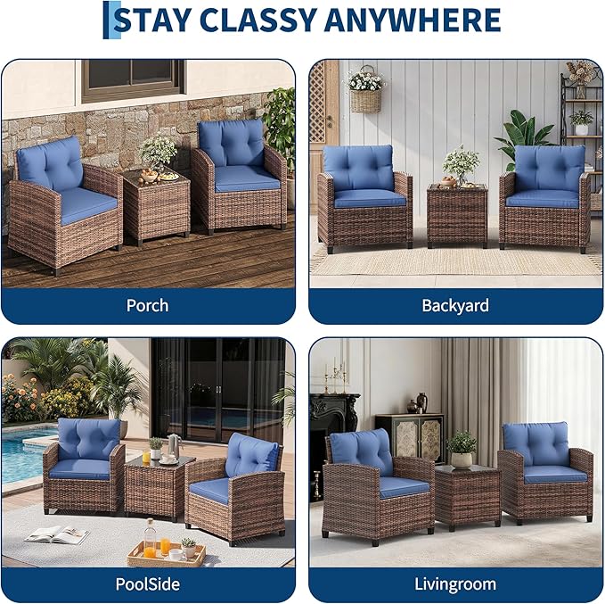 Garvee Outdoor Wicker Chairs, 3 Pieces Patio Furniture Set, All Weather High