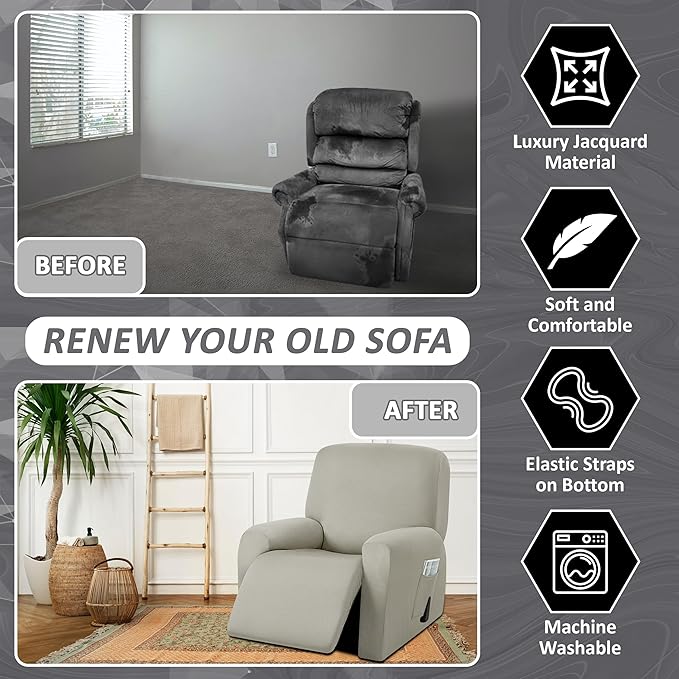 ULTICOR 4-Piece, 1 Seat Recliner Cover, Yarn Dyed Reclining Chair Covers