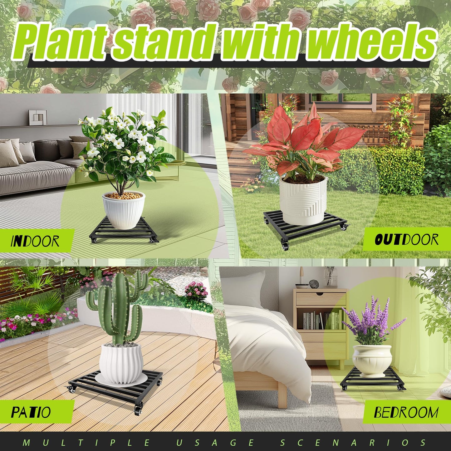 Plant Caddy with Wheels 18'' 2 Pack Metal Rolling Plant Stand Plant Dolly with Lockable Casters Aluminium Heavy Duty Pot Mover Rollers Indoor Outdoor Planter Trolley Holds up 440 Lbs Planter Black