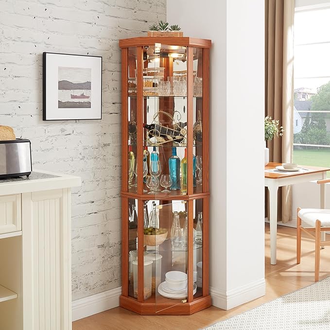 Corner Curio Cabinet, 150lbs Heavy Duty Glass Display Cabinet