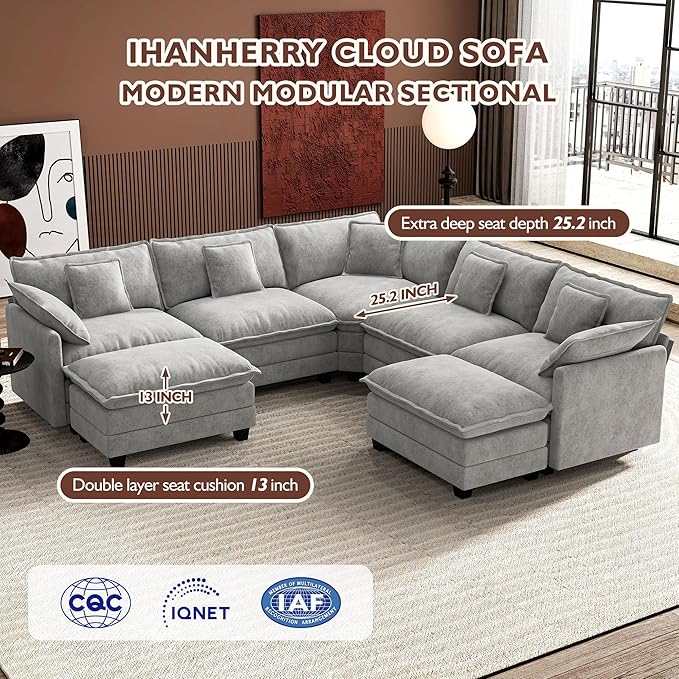 Ihanherry 114" V-Shaped Modern Sofa Modular Sectional Cloud Couch
