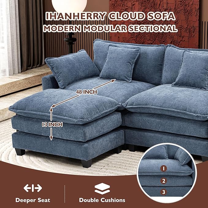 Ihanherry 77" L Shaped Modern Sofa Modular Sectional Cloud Couch