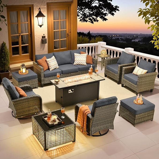 ovios 10 Pieces Patio Furniture Set, Outdoor Wicker Sofa Couch