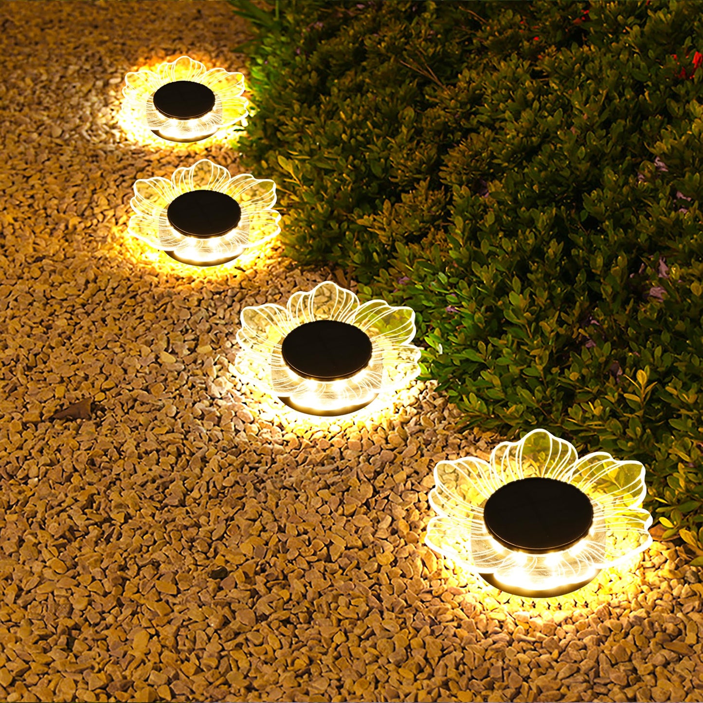 Roaming Light Solar Flower Shaped In-Ground Lights, 3 Pack Waterproof LED Petal Pathway Lights, Outdoor Acrylic Landscape Lights for Garden Yard Walkway Patio (Petal)