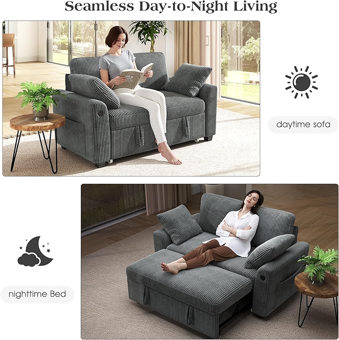 Ihanherry 59-inch Corduroy Convertible Sofa Bed