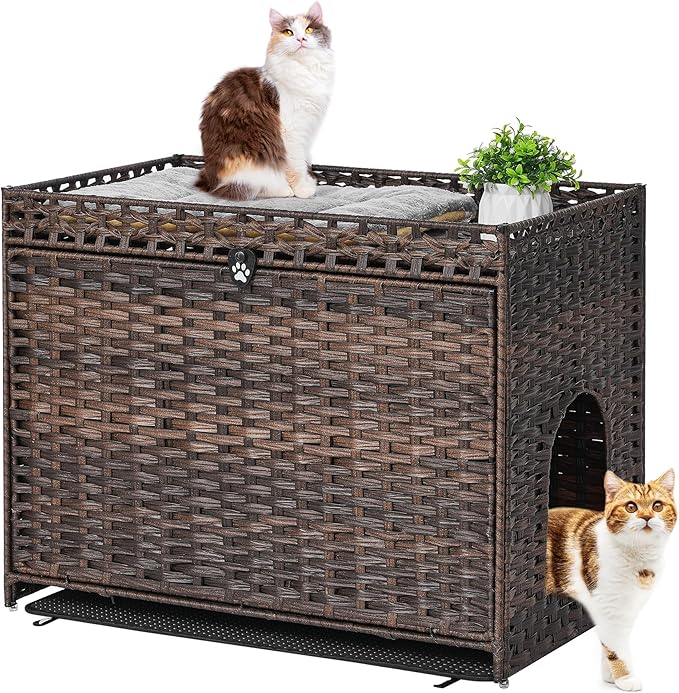 Cat Litter Box Enclosure with Soft Litter Mat; Hidden Cat Washroom Furniture