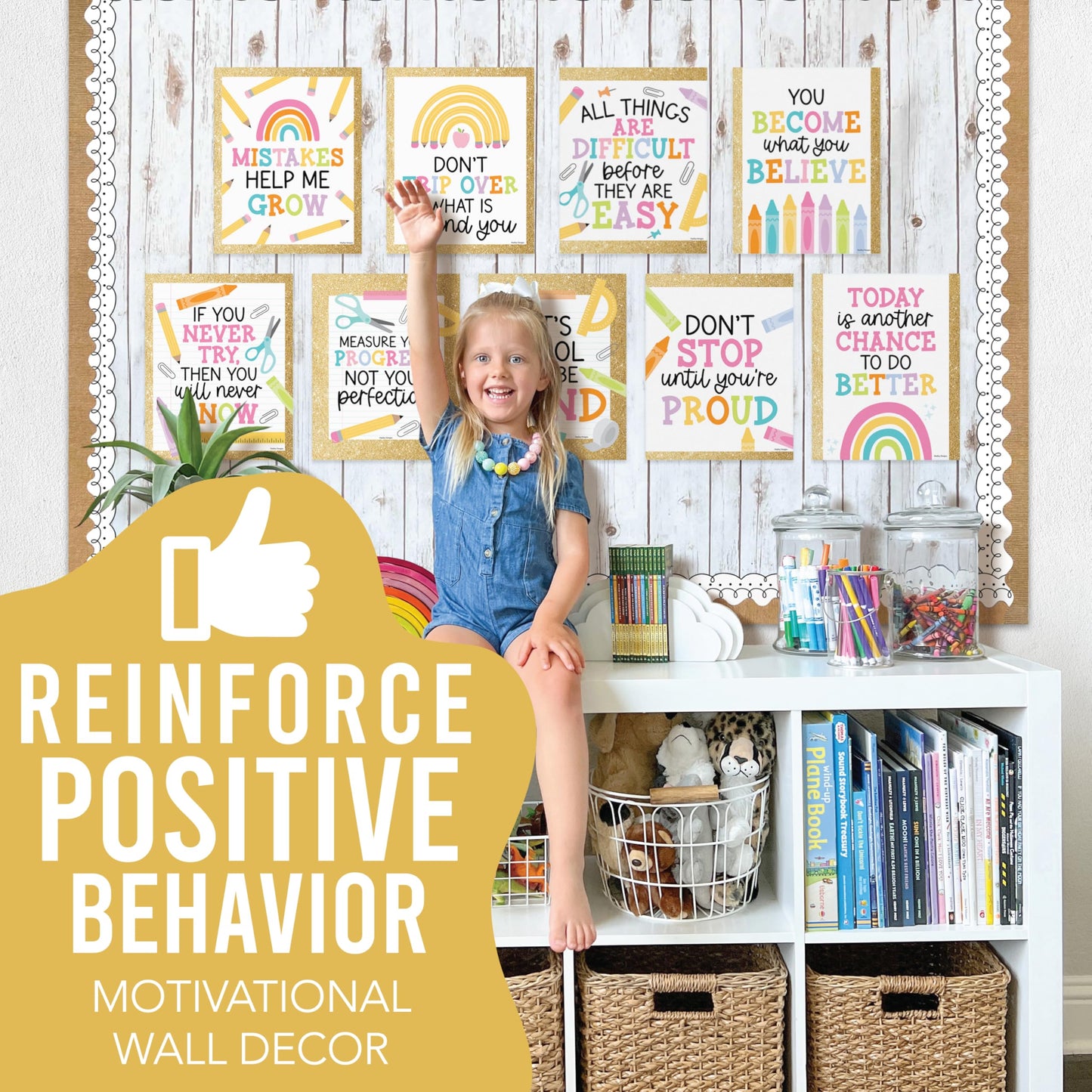 Hadley Designs Motivational Poster for Classroom Decor - 9 Growth Mindset Classroom Posters Elementary, Inspirational Wall Decor Middle School, Teacher Must Haves, Pastel Bulletin Board Decorations