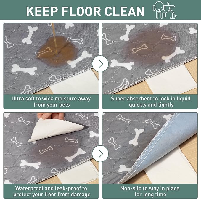 Eterish Reusable Washable Pee Pads for Dogs Large/Extra Large 36'' x 36'' 2 Pack, Absorbent Pet Puppy Dog Training Pads Non-Slip, Waterproof Whelping Potty Pads for Dogs Leak-Proof