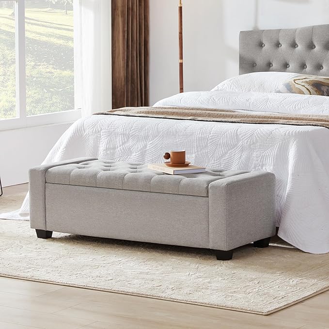 Huatean Home 48" Ottoman with Storage, Storage Ottoman Bench with Safety Hinge