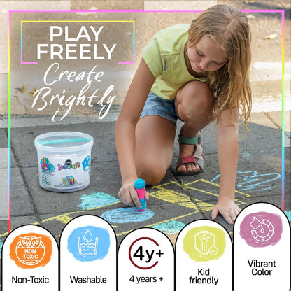 Loddie Doddie 49pc Sidewalk Chalk Bucket – Outdoor Activity Play Set for Kids, 31 Assorted Chalk Sticks, 4 Holders, 10 Ball Refills, 4 Stencils, Outdoor Water Play, Washable, Reusable Bucket