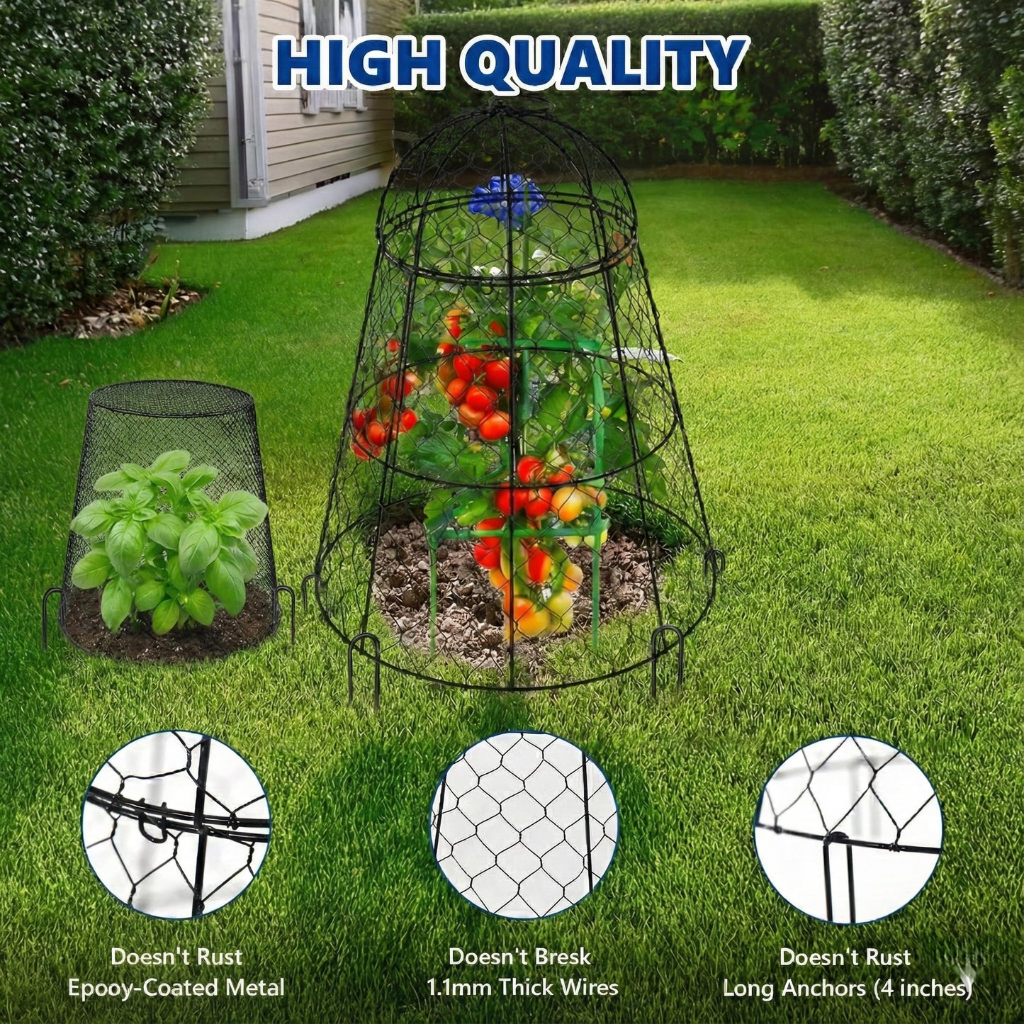 Tcomhk Garden Cloches for Plants, Chicken Wire Plant Cages, Plant Protectors from Animals, Combo Pack, 12 Pcs (6 Large 17.7" × 12.8" + 6 Small 5.87" × 9")