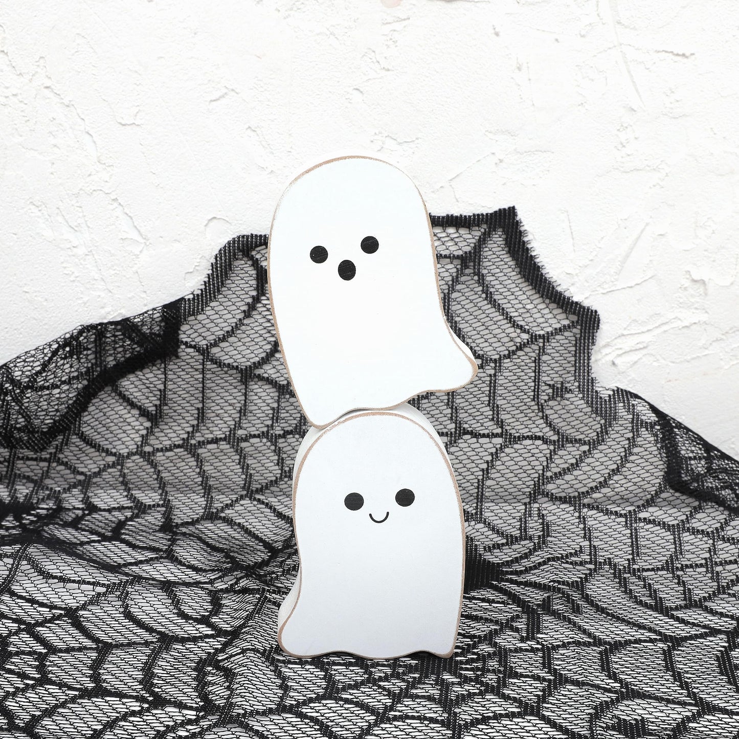 2 Pieces Halloween Decorations Wood Halloween Ghost Sign - Halloween Tiered Tray Decor, Distressed Wood Standing Ghost Sign for Halloween Party, Halloween Table Decor