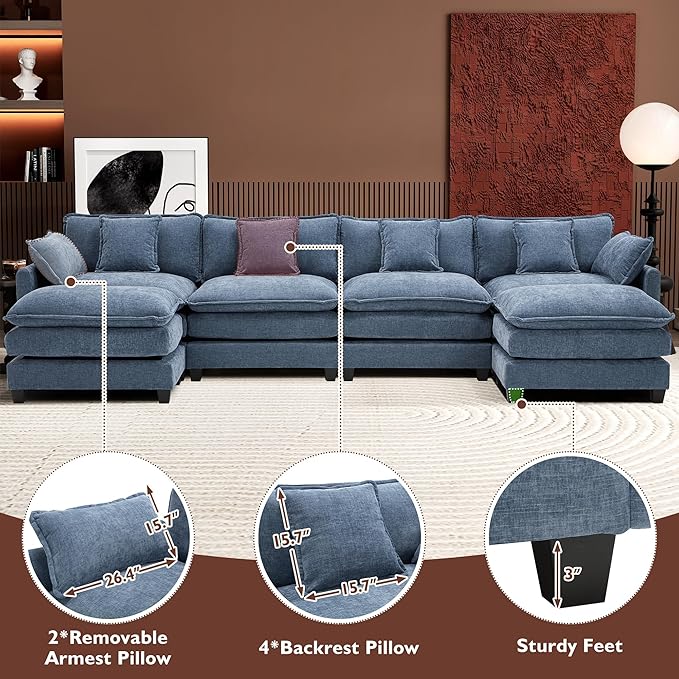 Ihanherry 146" U-Shaped Modern Sofa Modular Sectional Cloud Couch