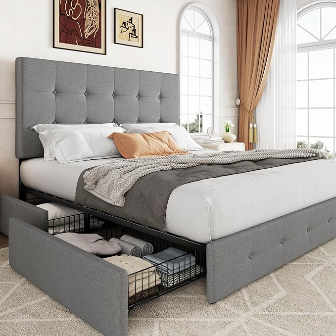Allewie Upholstered Queen Size Platform Bed Frame