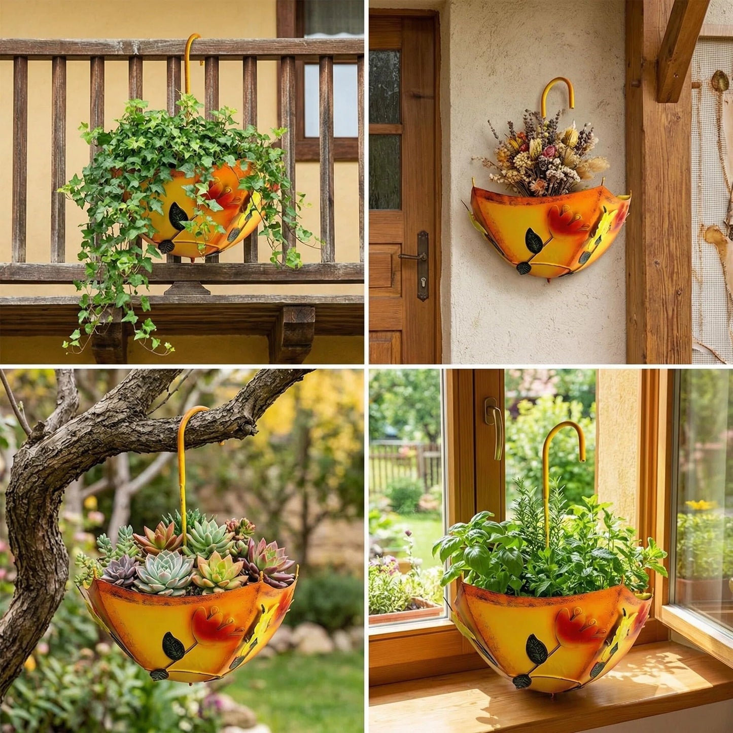 yxyzylzrx Farmhouse Metal Hanging Planter with Drainage Holes, for Outdoor Herbs Flowers Succulents on Fence Patio Porch Garden Decor
