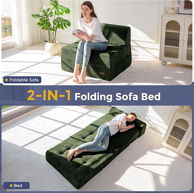 MAXYOYO 8" Folding Sofa Bed, Fold Out Chair Bed Sleeper Chair, Convertible