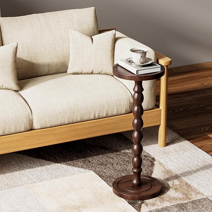 2 Pack Solid Wood Drink Table, Rubber Wood‌ Small Round Side Table