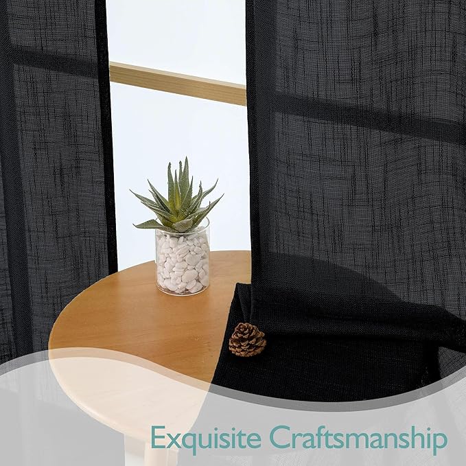 Chyhomenyc Black Semi Sheer Curtains 84 Inches Long 2 Panels Set, Light
