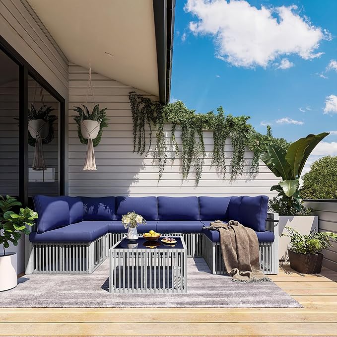 Pamapic 7-Piece Outdoor Sectional Set, Large Wicker Patio Furniture Set