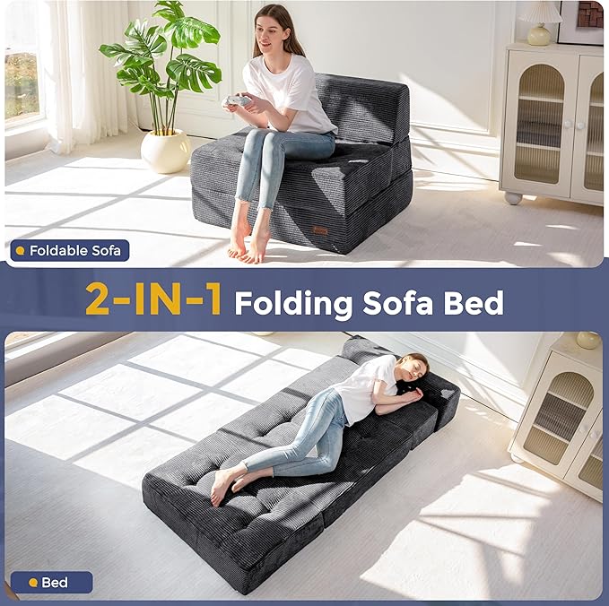 MAXYOYO 8" Folding Sofa Bed, Fold Out Chair Bed Sleeper Chair, Convertible