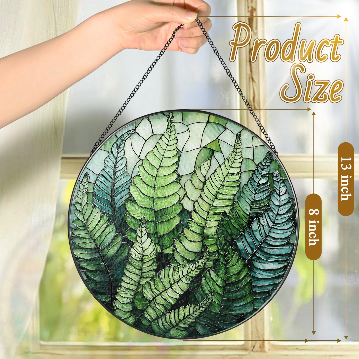 LAOWEIKI 8'' Fern Plant Sun Catcher Ornament, Stained Glass Window Hanging, Sun Catchers for Windows Hanging Ornaments, Window Decor | Plant Lover Gifts, Housewarming Gifts