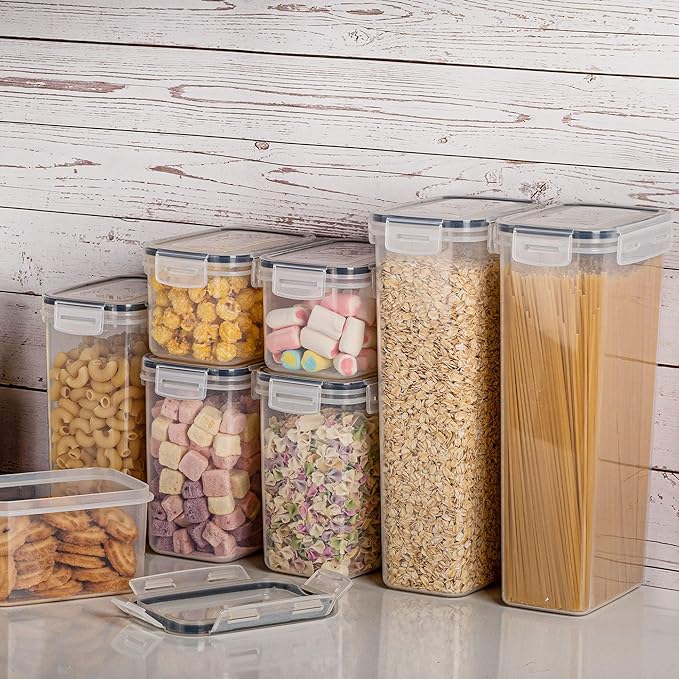 Vtopmart 32pcs Airtight Food Storage Containers Set, BPA Free Plastic Kitchen and Pantry Organization Canisters with Lids for Cereal, Dry Food, Flour and Sugar, Includes 32 Labels