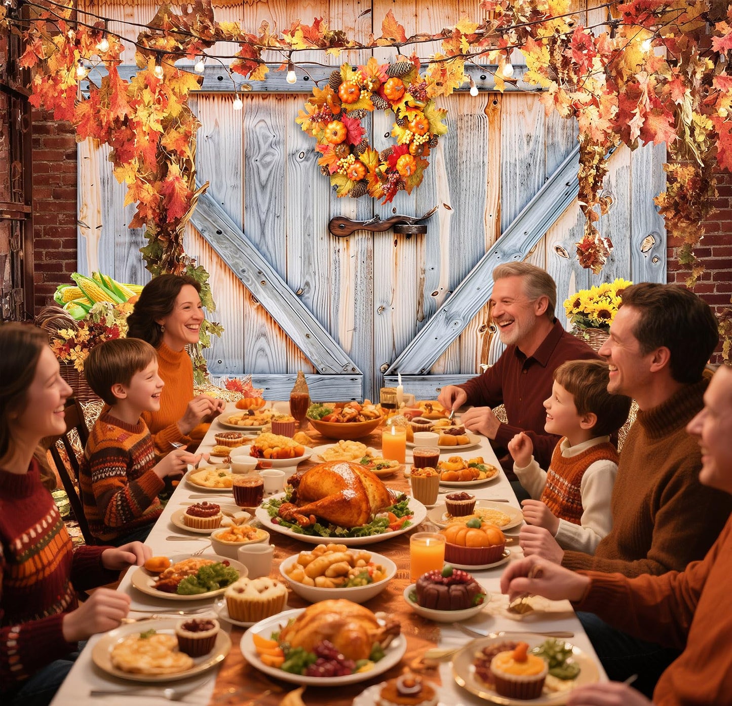 Fall Photo Backdrops for Photography, Pumpkin Thanksgiving Backdrop for Photoshoot, Orange Maple Leaves Harvest Friendsgiving Decorations 10x8ft
