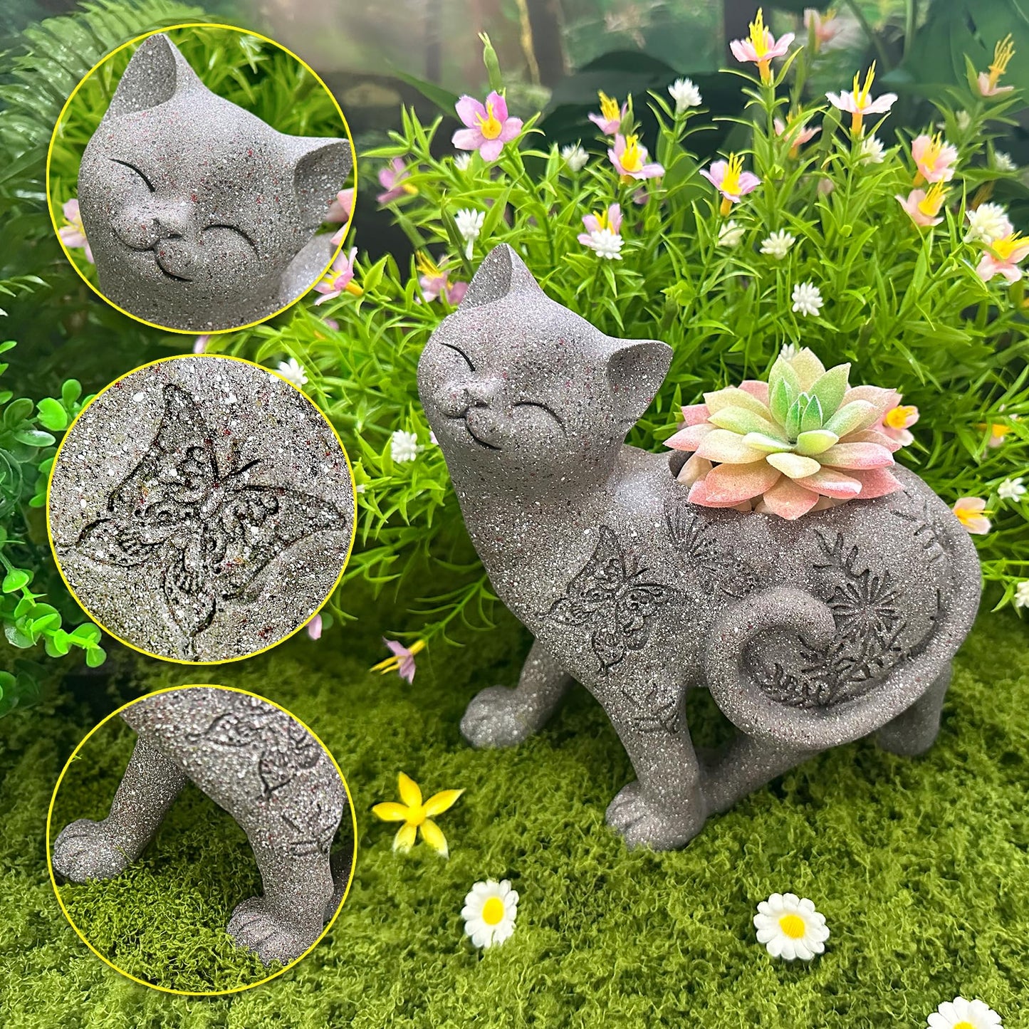 Euiroet 7.9" Cat Succulent Planter Holder Figurine, Flower Pot Statue, Decorative Modern Indoor & Outdoor Cat Planter Pot Sculpture, Garden Animal Flower Pot, Funny Planters for Indoor Plants