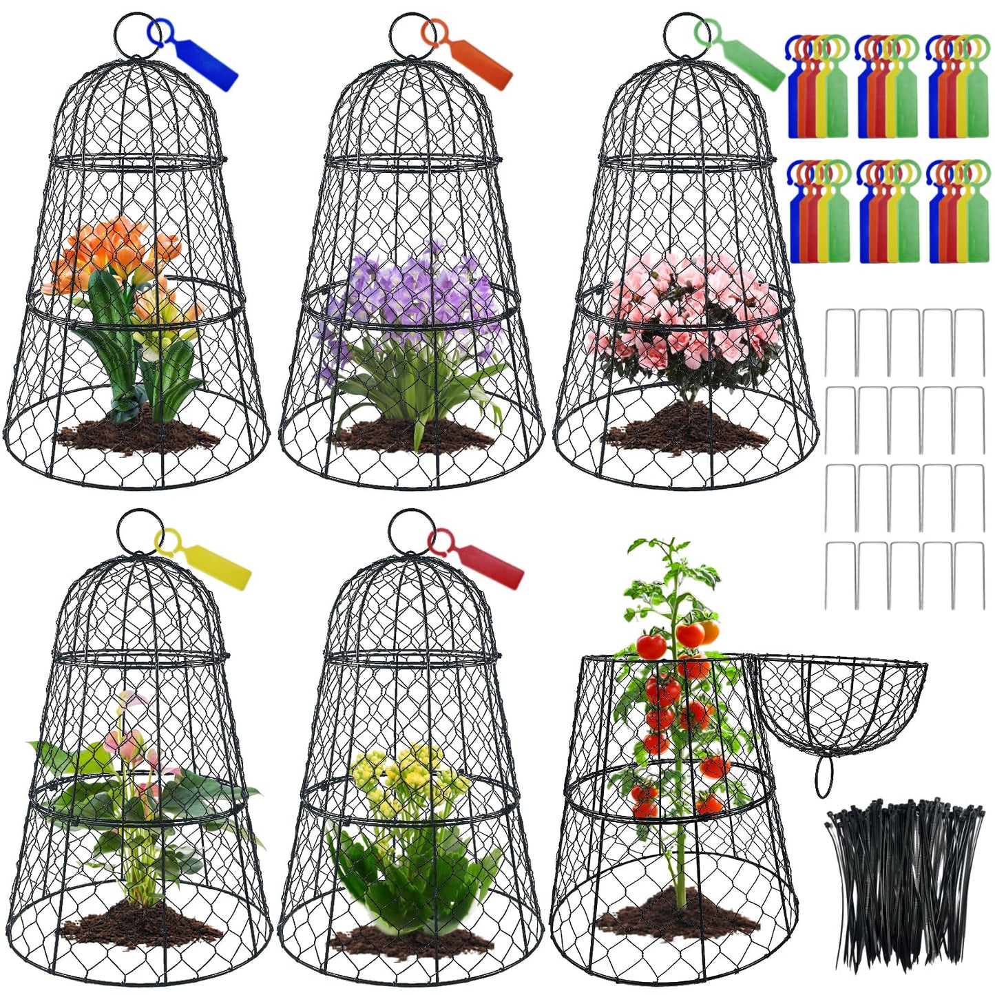6 PCS 17.7"H X 11.42"D Garden Cloches,Chicken Wire Plant Covers Protectors Modular Design for Customizable Protection,Rust-Proof Heavy Duty Metal Plant Cage for Seedlings Flowers Protect from Animals