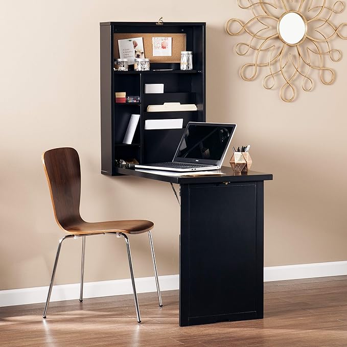 SEI Furniture - Minford Fold-out Convertible Desk - Black - Transitional Design