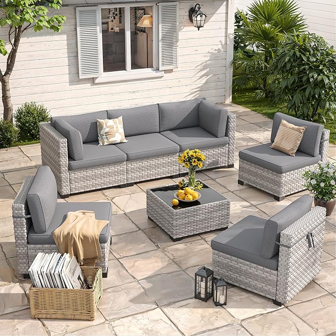 6-Seat Modular Patio Furniture Set – Outdoor Wicker Sectional Sofa