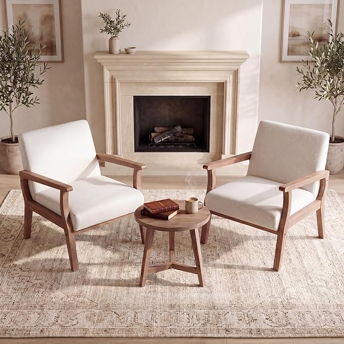 Beige Accent Chairs Set of 2