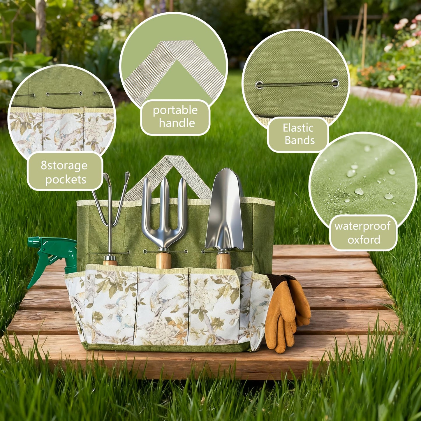 Garden Tool Set,10 Pcs Heavy Duty Gardening Hand Tools Set with Soil Moisture Meter and Storage Tote Bag,Rust-Proof Garden Supplies Kit for Planting,Ideal Gardening Gifts for Women