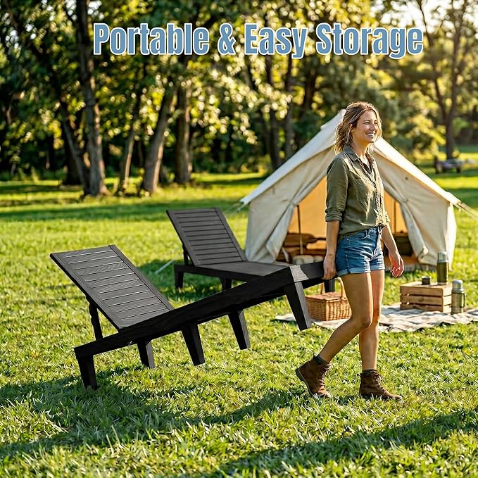 Lounge Chair Outdoor, High-Impact PP 5 Position Adjustable Tanning Chair