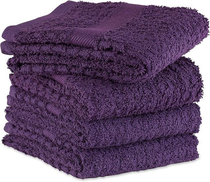 DII Basic Terry Collection Waffle Dishtowel Set, Solid Eggplant, 4 Piece