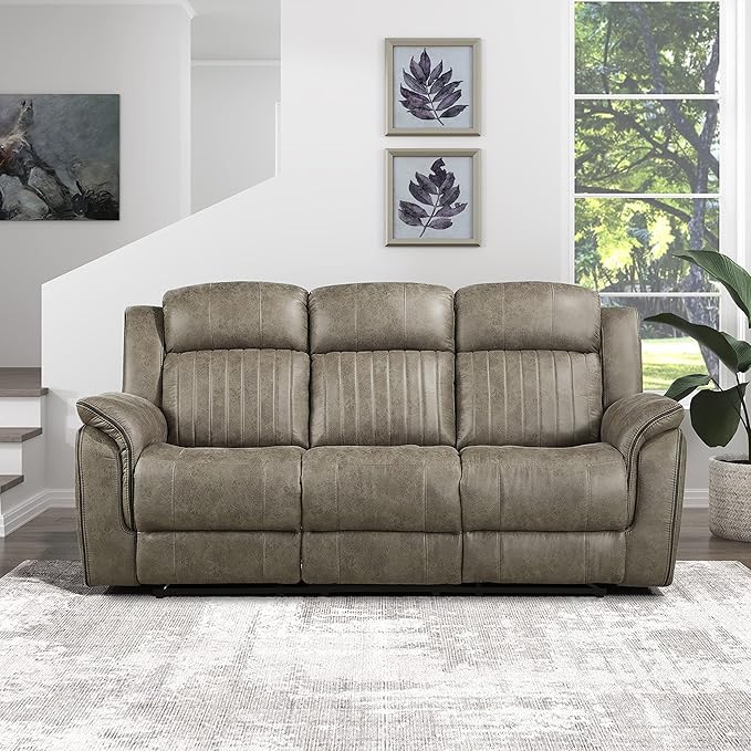 Lexicon 83.5" W Manual Double Reclining Sofa, Polished Microfiber Recliner Sofa